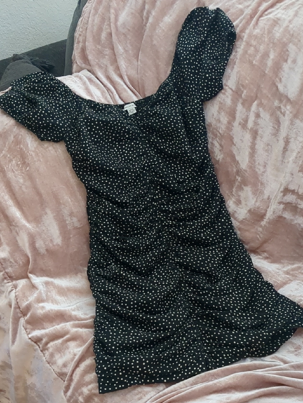 American Eagle Outfitters Black Mini Dress with White Polka Dots